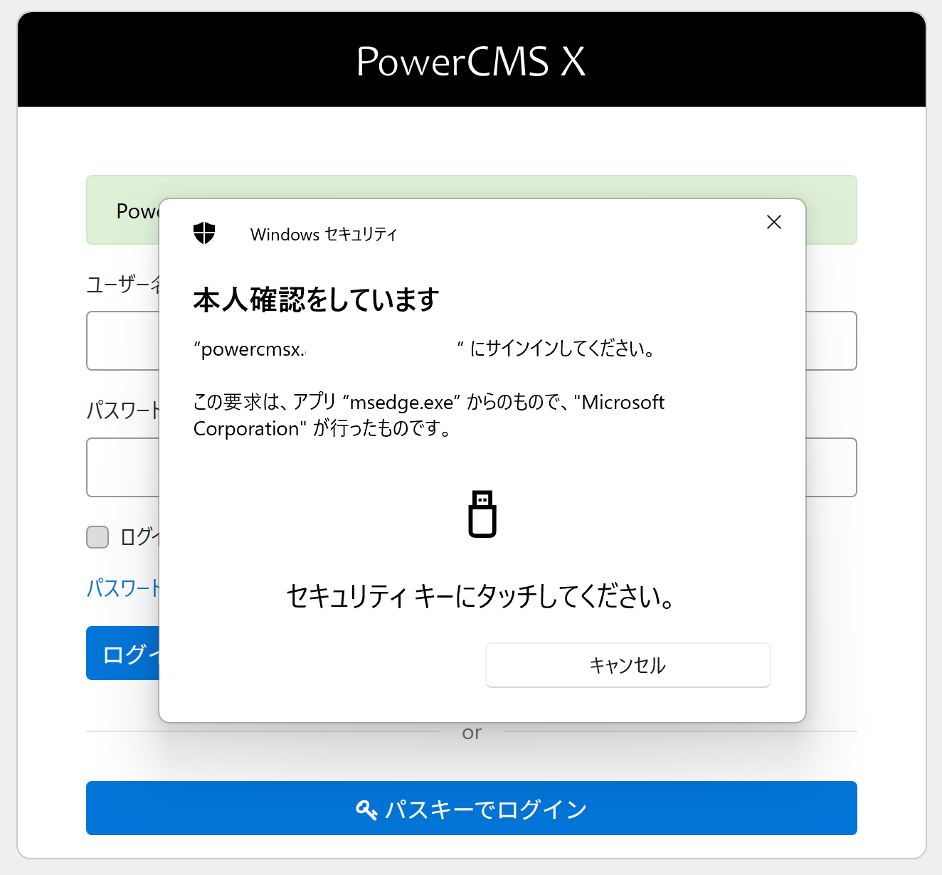 画面キャプチャ：WindowsでYubiKeyを用いたログイン認証を行おうとしている画面